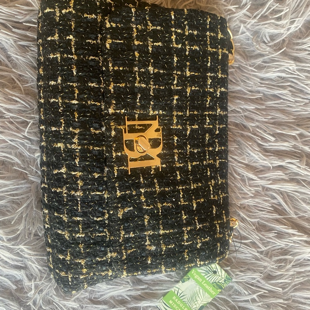 Chic Black and Gold Tweed Bag